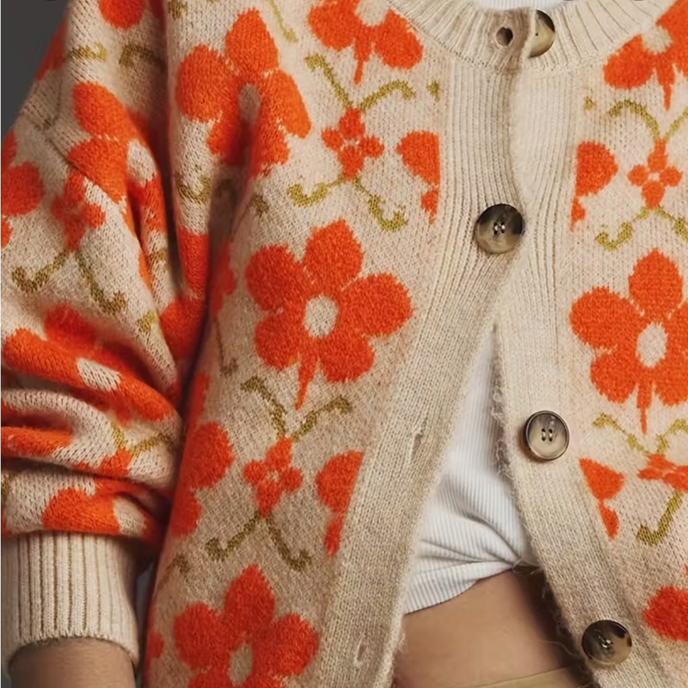 NWT Floral Orange Cardigan Sweater - Picture 5 of 8